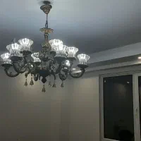 لوستر ۱۲ شعله برنجی و آباژور برنزی و سرامیکی خارجی|لوستر و چراغ آویز|تهران, ستارخان|دیوار