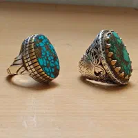 دو عدد انگشتر فیروزه نیشابور رکاب قلمزنی