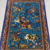 فرش طرح شکارگاه تمام ابریشم اصل قم