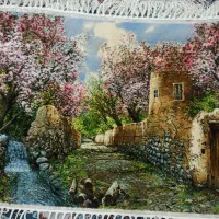 تابلوفرش دستباف بهار در روستا ابریشم و کرک|تابلو فرش|ساوه, |دیوار