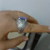 انگشتر رکاب نقره با سنگ شیشه