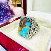 انگشتر فوق لوکس سنگ فیروزه آبی شجری طلایی نیشابوری|بدلیجات|تبریز, |دیوار