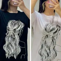 تیشرت مو پاپیون نگین و مروارید