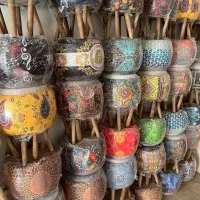 پاف مراکشی گرد چهارپایه چوبی|صندلی و نیمکت|سیرجان, |دیوار