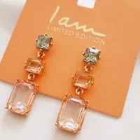 گوشواره آویز کوتاه نگینی چند رنگ
