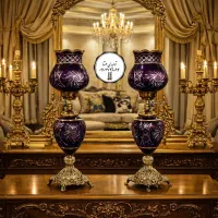 شمعدان لاله کریستالی تراشدار خورشیدی شمعدون انتیک