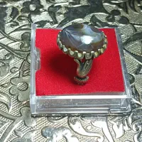 انگشتر رکاب نقره با سنگ عقیق شجر دست تراش