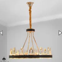 لوستر مدرن کریستال طلایی دور چرم