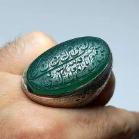 انگشتر نقره عقیق خطی سبز ۴۱ گرم