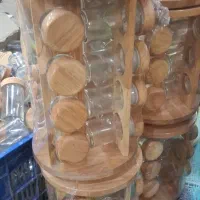 جا ادویه  شیشه ای با درب و پایه چوبی  16 تایی و ،