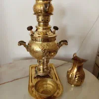 فروش سماور برنجی یک لیتری سالم و کم کارکرد۵ تیکه