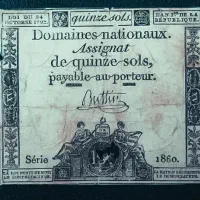 اسکناس ۱۷۹۲ فرانسه ۵ سولس برگی از تاریخ عتیقه