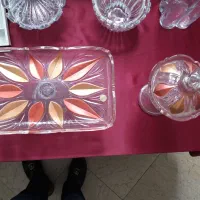 ست پذیرایی شیشه‌ای طرح برگ شکلات‌خوری و اردوخوری