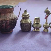 سلام دو عدد پارچ مسی قدیمی و ست برنجی