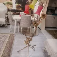 فروش میز تلفن شیشه‌ای و فلزی سه‌شاخه چراغ دار