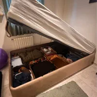 تخت باکس دار و تشک تک نفره خوشخواب در حد نو
