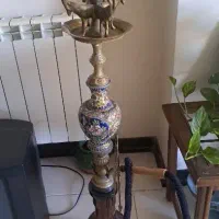 قلیان قدیمی ۴ گوزن بدنه تمام برنج و تنه چوبی قدیمی
