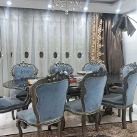 سرویس ناهارخوری ۸ نفره نقرآبی رنگ با فرم نقره ای