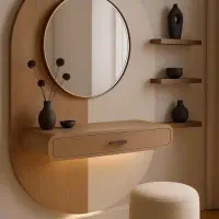 میز آرایش .آینه چوبی .کیوسک تلفن. صندوق چوبی