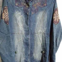 مانتو جین بلند دکمه دار گلدوزی سوزندوزی