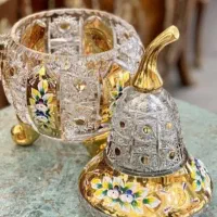 تنگ گیلاس کشکول طلاکوب کریستال بوهمیا چک گل برجسته