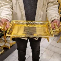 سینی طرح خَش طلایی مستطیل پایه دار اماراتی