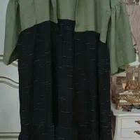 مانتو دورنگ چیندار سایز بزرگ شانتون و تعدادی روسری