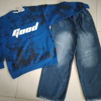 شلوار جین مدل بگ با دورس نو