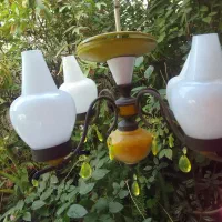 لوستر آباژور آنتیک قدیمی به رنگ زرد / برنزی