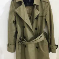 مانتو بارانی کتان رنگ زیتونی تیره