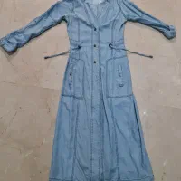 مانتو بلند آبی طرح جین - مزون دوز