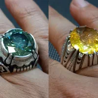 انگشتر نقره دستساز موزانایت سبز و سیترین طلایی