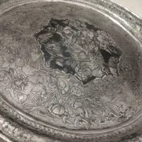 سینی مسی قدیمی قلمزنی شده|کلکسیون اشیاء عتیقه|مبارکه, |دیوار