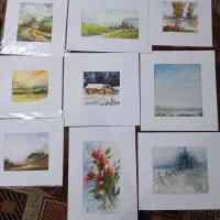 آبرنگ کارت پستالی کوچیک روی مقوا