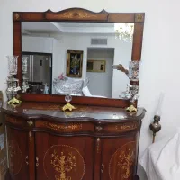 آینه و کنسول با شمعدان وکشکول کریستال