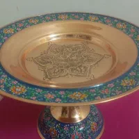 شیرینی خوری مسی تلفیقی از مینا کاری و خاتم