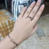 ست انگشتر و دستبند النگویی بدون نگین نقره اصل