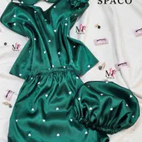 لباس خواب ترندِ ساتنه سبز زمردی