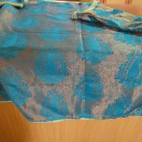 رومیزی ترمه فیروزه ای زرکوب|پرده، رانر، رومیزی|کرمان, |دیوار