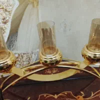 شمعدان سه شاخه و شکلات خوری پایه برنز