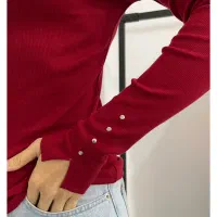 بلوز یقه اسکی کشبافت پنبه زنانه