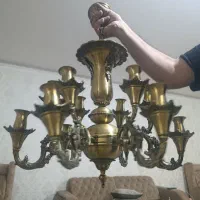 لوستر برنزی 6پایه ای و 12 شمع|لوستر و چراغ آویز|مشکیندشت, |دیوار