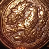 آفتابه لگن مسی با طرح گل و گنجشک