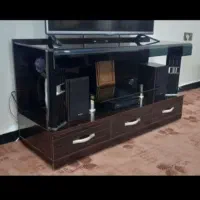 میز تلویزیون چوبی شیشه ای