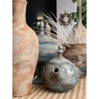گلدان دکوراتیو سفالی هنری (پتینه شده با دست )