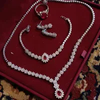 سرویس نقره با انگشتر نقره نگین قرمز