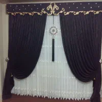 پرده پذیرایی حریر با شال مخمل و کتیبه شیک