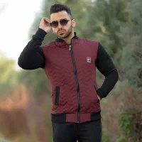 کاپشن Puffer/ ضدباد سه لایه قرمز تیره فری سایز