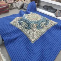 لحاف کرسی برون‌کا دستدوز ابعاد 4 در 4نیلی با لوازم