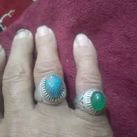 دوعددانگشتریکی فیروزه اصل وعقیق سبزخوش رنگ|جواهرات|گزیک, |دیوار